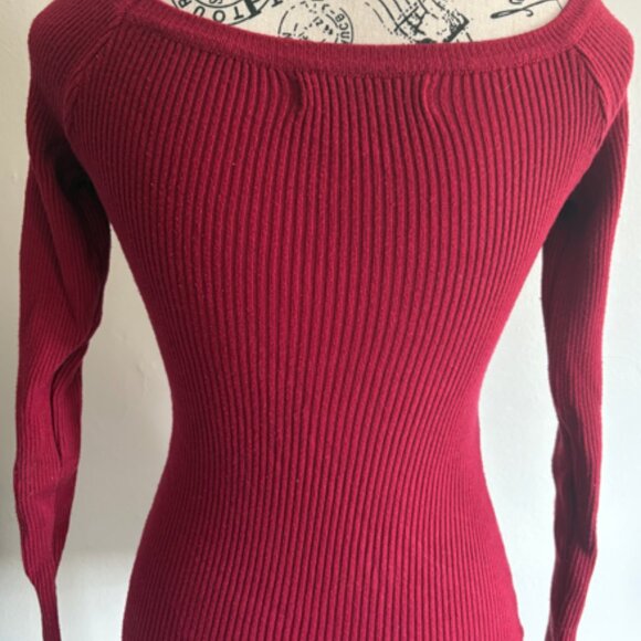 Zalo Ribbed Knit Off-Shoulder Top, Size Small, Burgundy Red - Picture 3 of 3